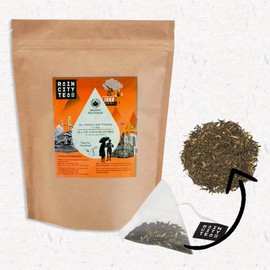 Peach Mango Swirl Pyramid Organic Greentea Bags - 50 Compostable Whole Leaf Chai Tea Bags - USDA Certified l Cellulose Inner Packaging l