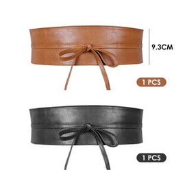 KRYMSON 2 Pieces Belts for Women Dress Belt Dress Belt for Women Leather Belt Elastic Belts Wide Belts for Women Fashion Belts for Women, black, brown