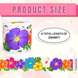 JarThenaAMCS 66Ft Tropical Flower Bulletin Borders Summer Hibiscus Border Trim Hawaii Flowers Luau Scalloped Border Cutouts Decoration for Back to School Classroom Home Wall Office Party Decor