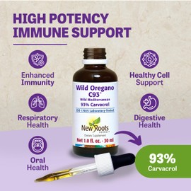 New Roots | Wild Oregano Oil Liquid Drops with 93% Carvacrol (1 fl oz) Better Than Organic | Hand-Picked Mediterranean Oregano Oil Extract | Non-GMO, Vegan, Gluten-Free