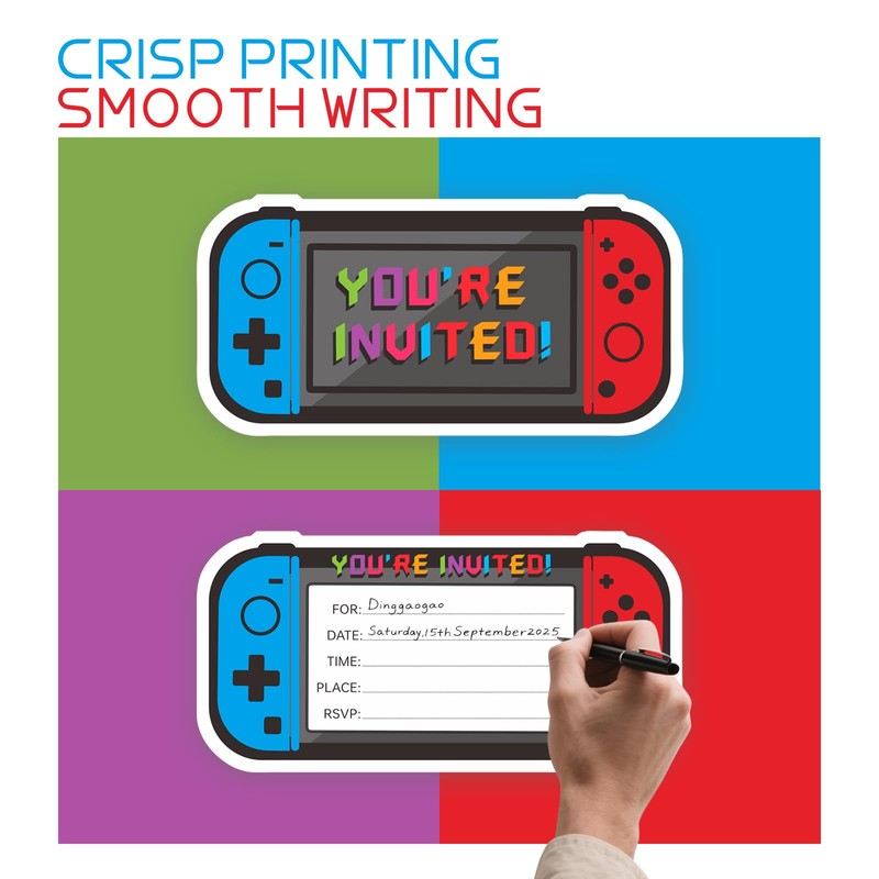 Dinggaogao Video Game Birthday Party Invitations- 3x6 Inch Double-Sided Invite
