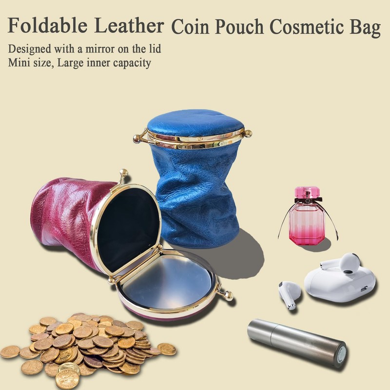 RRBMMH Leather Lipstick Pouch Mini Cosmetic Bag with Mirror Foldable