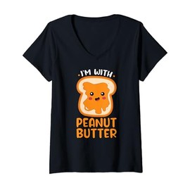 Womens I'm With Peanut Butter Best Friend Matching Couples V-Neck T-Shirt