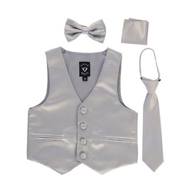 iGirlDress - Conjunto de chaleco de satén formal de 4 piezas para niños, plateado, 6-12 Meses