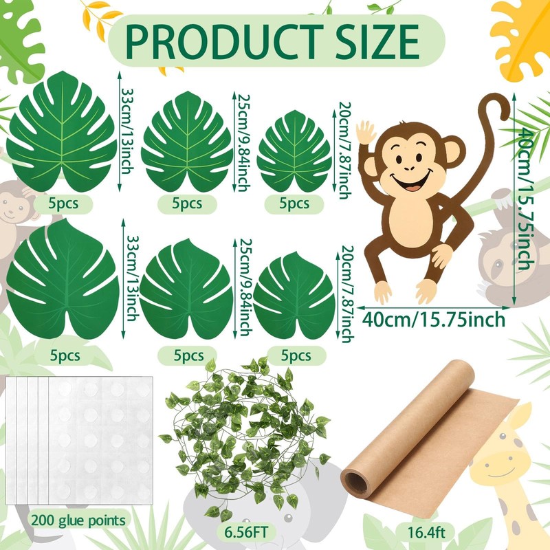 Ctosree 36 Pcs Jungle Party Decorations, Safari Rainforest Monkey Theme