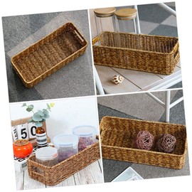 Levemolo Woven Desktop Storage Basket Imitation Rattan Organizer for Sundries for Bathroom Kitchen Essentials Light