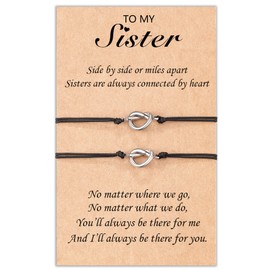 Jeka Sister Bracelets for 2, Sister Gifts from Sister, Matching Bracelets Best Friends Friendship Love Knot Distance Bracelet Birthday Gifts for 2 Younger Sister Teen Women