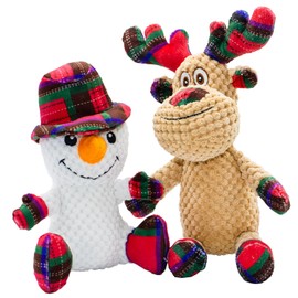 MAOOOOB Dog Christmas Snowman and Reindeer Toys with Squeaker, 2 Pack Dog Toys with Crinkle Paper, Soft Pet Toys for Teeth, Interactive Plush Dog Chew Toys for Small & Medium Dogs