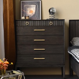 RZDEAL 5 Inch Kitchen Cabinet Handles Solid Brass Cabinet Pulls Round Bar Handles Brushed Gold Dresser Drawer Pulls Hardware 4 Pack