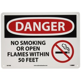 NMC D673RB DANGER - NO SMOKING WITHIN 50 FEET Sign - 14 in. x 0 in., Red/Black Text on White, Plastic Danger Sign with Graphic