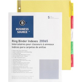 Business Source Insertable Tab Divider - Set of 5 Multicolored Tabs