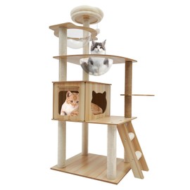 AGULIUM 55'' Tall Cat Tree, Modern Cat Tree Tower for Indoor Cats, 5-Tier Cat Climbing Tower with Space Capsules Hammock, Scratching Post and Staircase for Small Large Cats, Cat Condo