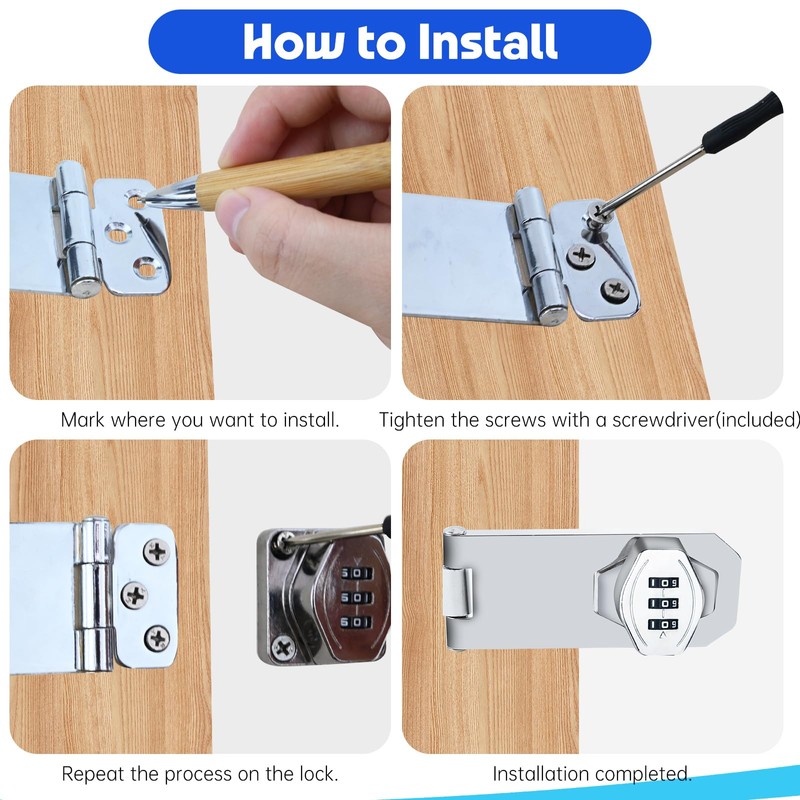 10cm Cabinet Password Hasp Locks, Security Combination Latch Lock, 3