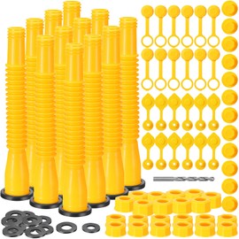 Datanly 12 Kit Gas Can Spout Replacement Set Gas Can Nozzle Kit Includes 12 Gas Tank Nozzle 24 Gas Can Caps 12 Spout Cap 24 Gasket 24 Vent Cap Drill Bit Fit Most 1/2/5/10 Gal Oil Cans (Yellow)