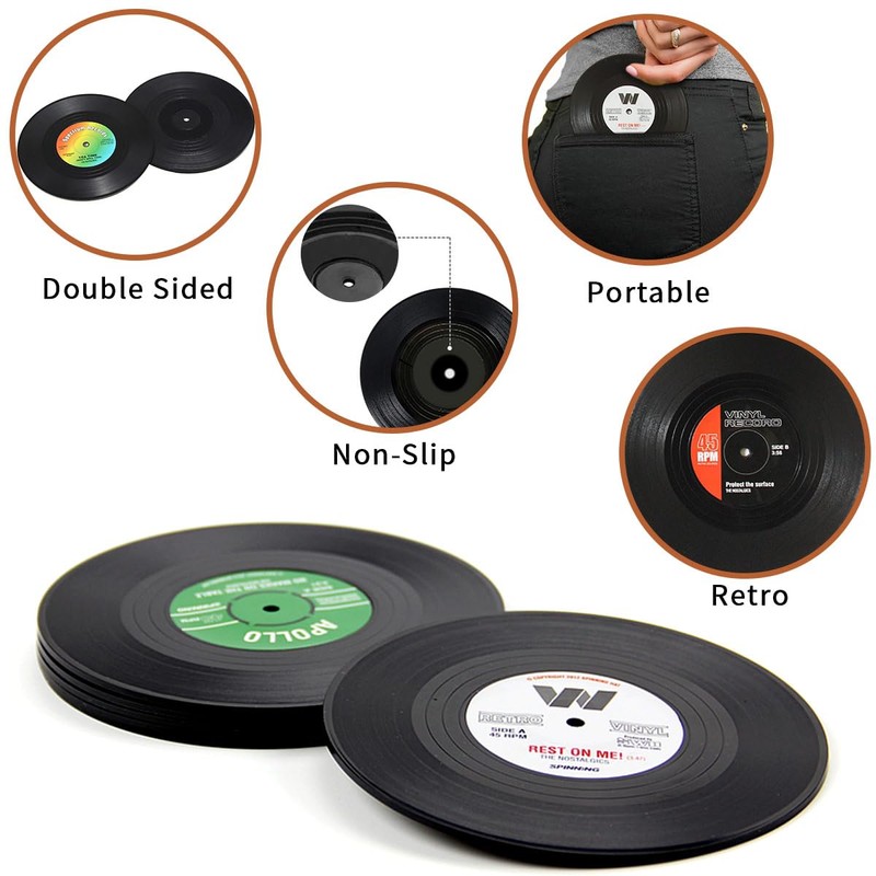 Miss Rui Vinyl Record Coasters with Player Holder, Set of