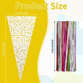 LEOSINDA Cone Cellophane Bags, 7 x 15 inch 100 Pcs Plastic Popcorn Cone Bags, Clear Cone Shaped Treat Bags Clear Cone Shaped Treat Bags with Twist Ties,for Popcorn, Candy, Party Favors