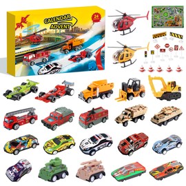 Advent Calendar 2024, Aadvent Calendar 2024 Kids, Car Advent Calendar 2024 with Diecast Cars Vehicles Construction Sites Trucks Alloy Toys, 24 Days Christmas Countdown Calendar for Boys Party Gifts
