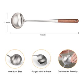 FJNATINH Soup Ladle, Stainless Steel Cooking Ladle for Soup Sauces, Kitchen Ladle Spoon with Heat-proof Wooden Handle, Easy to Clean
