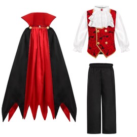 Disfraz de vampiro para niños, disfraz de vampiro rojo de Halloween para niños (8-10 años)