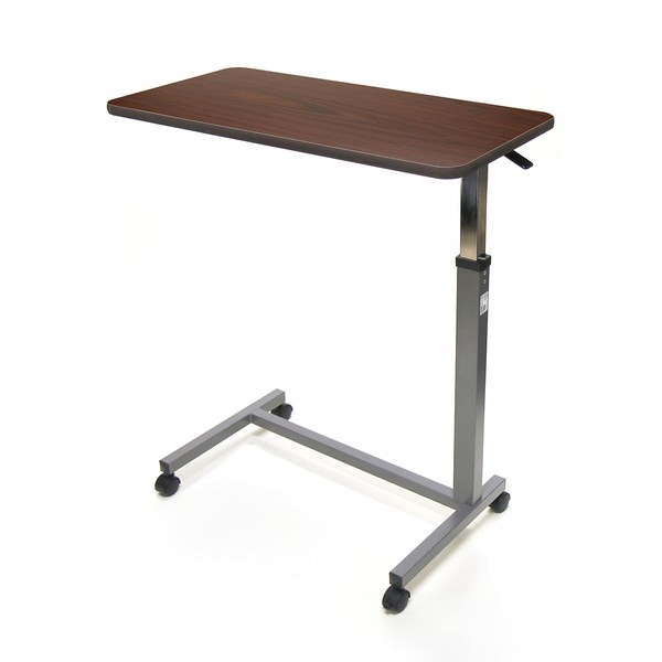 Invacare Hospital Style Overbed Table with Auto-Touch Adjustable Height and Wheels, Fits Over Beds and Bedside, 6417 Brown .75"H x 15"W x 30"L,Base: 15.5"W x 26"L,28" - 40"