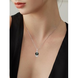 Black Pearl Crown Necklace 925 Sterling Silver Tahitian Black Pearl Necklace Freshwater Crown Jewelry Inlaid Birthday Present Gifts for Women Mother Wife