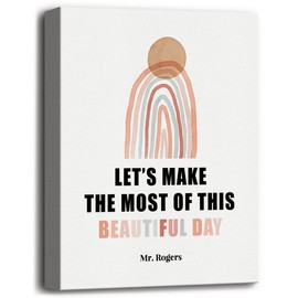 Canvas Wall Art Mr. Rogers Inspirational Quote Decor, Let’s Make the Most of This Beautiful Day, Motivational Wall Art, Farmhouse Rustic Funny Wall Decor, Gift for Home Decor Size 12x15