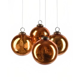Serene Spaces Living Set of 4 Antique Copper Mercury Glass Balls, Ornaments for Holiday Décor, Measures 4" Diameter