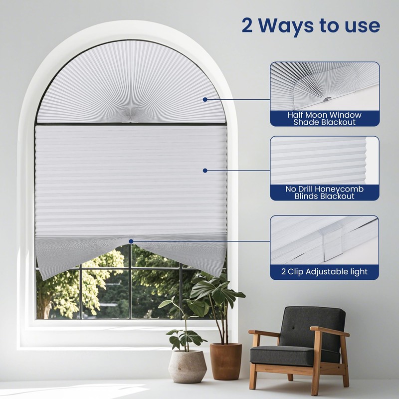 Grandekor No Drill Arch Window Shades Blackout 48" X 24"