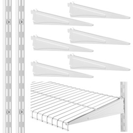 CroBlissful 2 Pcs 47.5 Inch Twin Rail Upright Wall Shelving System with 6 Pcs 12 Inch Locking Shelf Bracket Adjustable Closet System Heavy Duty Metal Support for Deep Wire Shelving Kitchen Closet Home