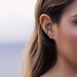 CHIC & ARTSY Dainty Hug Hoop Earrings, 925 Sterling Silver Artificial Gemstone Huggie Hoop Earrings, Synthetic Fire Opal/Turquoise/Moonstone/CZ Tiny Hoop Earrings for Women, Sterling Silver,