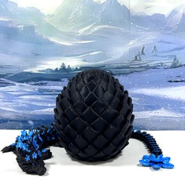 3D Printed Dragon with Dragon Egg, 12" Articulated Black and Blue Cherry Blossom Dragon, Home Decor Executive Desk Toys,Fidget Toys for Autism- ADHD D080-BE