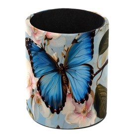 KikandKo Desk Organizer Pen Holder for Desk, Blue Butterfly on Blossom Pencil Holder, Large Capacity Pen Cup Makeup Brush Holders Desktop Office Supplies Storage Organizer