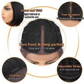 Lace Front BOB Wigs for Women NOBLE Realistic Synthetic Black Wig 10 inches Middle Part Blunt Cut Bob Wig