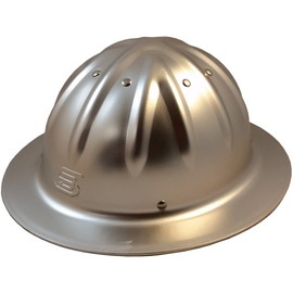 Skull Bucket Aluminum Hard Hats, Full Brim with Ratchet Suspensions Silver, One Size Fits Most