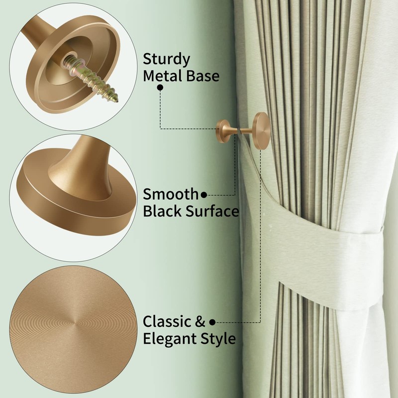 Curtain Holdbacks, Brass Gold Decorative Curtain Tiebacks Hooks Wall Mounted