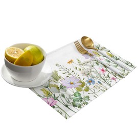 Futuregrace Spring Flower Placemats Set of 4,Non Slip Washable Table Mats Set, Colorful Flower Floral Table Placemats for Kitchen Dining Table,Wedding Holiday Party Decoration