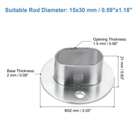 uxcell Closet Rod Bracket, 4Pcs Stainless Steel Oval-shaped Flange Closet Holder, Closet Rod End Supports for 15x30mm Diameter Rod, Silver