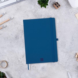 FINOCAM – Nexo Notebook Soft Cover Plain Navy Blue | A5 Notebook with Micro-Perforated Pages | Pocket and Pen Holder | 72 Pages, Ideal for Writing and Drawing