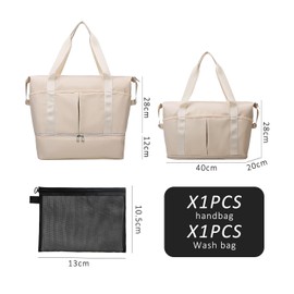 1 Off-White Handbag, 1 Black Toiletry Bag, Boarding Bag, Large-Capacity Bag, Travel Bag, Storage Bag, Men'S and Women'S Luggage Bags, Travel Accessories