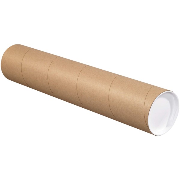 Aviditi Kraft Mailing Tubes with Caps, 4" x 18", Pack of 15, for Shipping, Storing, Mailing, and Protecting Documents, Blueprints and Posters