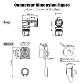 3 Pin IP68 Waterproof M20 Right Angle Aviation Connector 20A