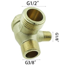 TAODAN Solid Brass 3 Way Air Compressor Check Valve G1/8 Inch x G3/8 Inch x G1/2 Inch Male Check Valve Small Air Pump Accessories for Pneumatic Systems