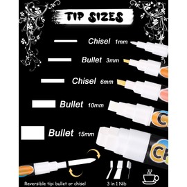 SOBEAU Dry Erase White Liquid Chalk Pen, White Chalk Pens for Windows, Washable, 7 Pieces Chalk Pen Set and 45 Pieces Chalkboard Labels (1 mm, 1 mm, 1 mm, 3 mm, 6 mm, 10 mm and 15 mm)