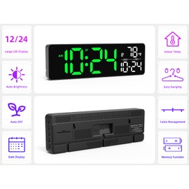 Large LED Digital Wall Clock with Date, Temperature, Auto-Brightness, Auto-DST | Big Digital Clock for Bedroom, Desk, Classroom, Living Room, Kitchen, Office, Gym, Farmhouse, Xmas Gift for Seniors