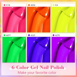 Shining She 6 Farben Neon Nagellack,Sommer Regenbogen Rosa Orange Gelb Blau Lila Grün UV Nagellack Set Soak Off UV Gel Nagellack Nail Art Geschenke für Mädchen,8ML