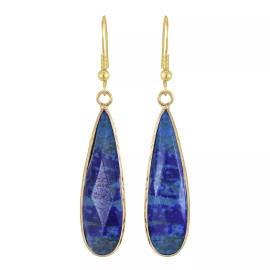 AeraVida Unique Blue Lapis Lazuli Long Teardrops Gold-Plated Silver Dangle Earrings