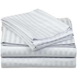 Superior Egyptian Cotton 600 Thread Count Stripe, Deep Pocket Sheet Set, King, Blue, 4-Piece Set