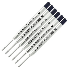 Schmidt P900 Parker Style Ballpoint Pen Metal Body Refill, Medium Tip 0.7mm, Black Ink, Stainless Steel Tip - Pack of 6