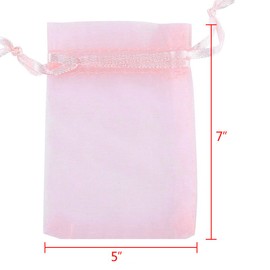 Boshen 100/200PCS Organza Gift Candy Sheer Bags Mesh Jewelry Pouches Drawstring Bulk for Wedding Party Favors Christmas (5" X 7"(100PCS), Pink)