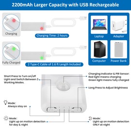 YLXS 70-LED Motion Sensor Under Cabinet Lighting, 15.9-inch Magnetic Rechargeable Under Counter Closet Lights, Wireless Light Bar, 3-Pack, Cool White